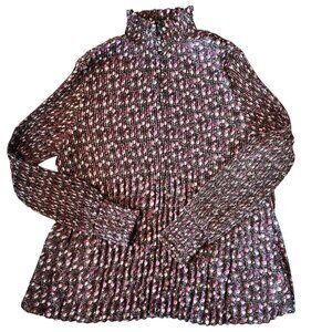 Cabi Micro Pleated Floral Print Romantic High Neck Blouse M